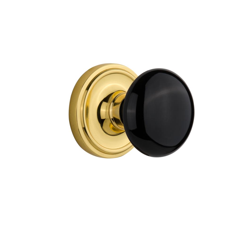 Nostalgic Warehouse CLABLK Double Dummy Knob Classic Rosette with Black Porcelain Knob in Unlacquered Brass